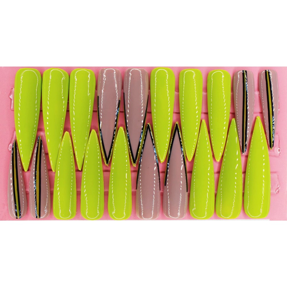 Bad A** Lime Babe Extra Long Stiletto Gloss Finish Press On Nails Long